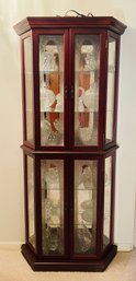 Cherry Wood Four Door Curio Cabinet And Contents 37 Pieces Lead Crystal Clear Glass