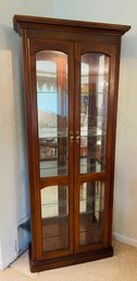 Mahogany Double Door Four Shelf Lighted Curio Cabinet