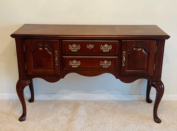 Cherry Wood Buffet Server Two Door & Two Drawer Queen Anne Leg Brass Hardware