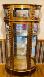 Oak Claw Foot Barley Twist Curved Glass Etched China Cabinet