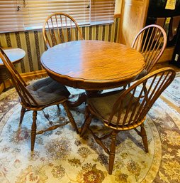 Round Oak Pedestal Kitchen Table & Four Chairs