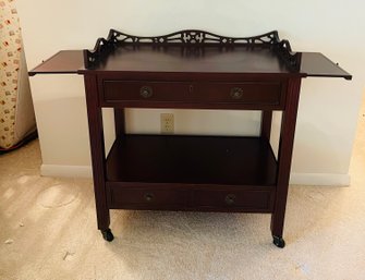 Ornate Mahogany Chippendale Style Two Tier Serving Butler Tea Cart On Casters