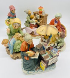 Group Lot Of Five Lefton China Figurines With Original Foil Labels And Stamp Mark