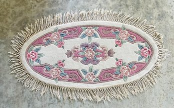 Quality Oval Pink Muave Floral Pattern Woven Oval Rug