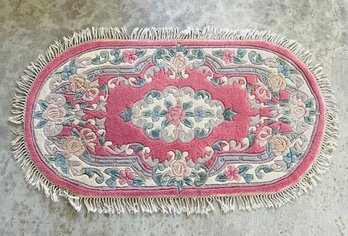 Quality Pink Oval Floral Rug Woven Backed