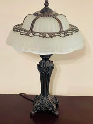 Frosted Glass Shade Table Desk Lamp With Ornate Metal Base