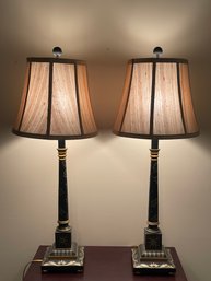 Matching Pair Decorative Side Table Lamps Black With Gold Overlay