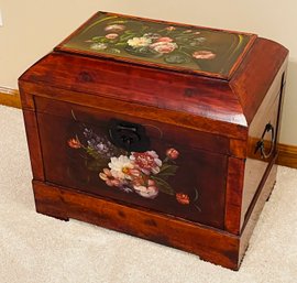 Hand Painted Decorative Wood Storage Box Tole Finish Rose Lacquer Interior