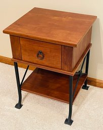 Wood & Iron Leg Small Side Table With Drawer