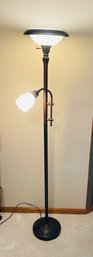 Bronze Wash Glass Shade Floor Reading Gooseneck Lamp