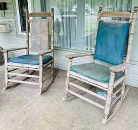 Matching Pair Rockers Cane Bottom Wood Porch Rocker Rocking Chairs