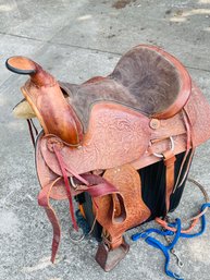 15' Ornate Leather Tool Work Western Saddle No Stand Included