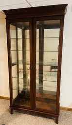 Sliding Door Lighted Display Curio China Cabinet Glass Shelves Mirrored Back