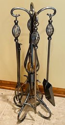 Cast Iron Nickel Plate Fireplace Tool Set Kit