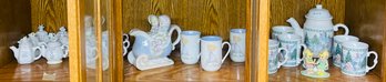 Group Lot Of 23 Precious Moments Figurines Tea Sets Cups Shelf #7