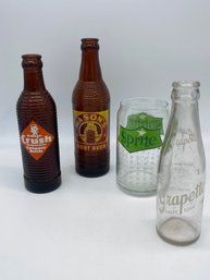 Vintage Group Lot Soda Bottles Orange Crush Masons Root Beer Sprite Grapette Four Pieces