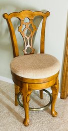 Single Heavy Wood Padded Bar Counter Stool Padded With Brass Foot Rail