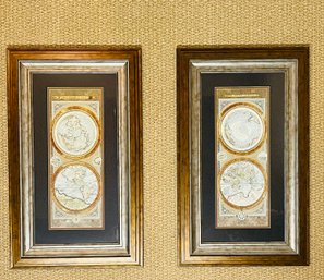 Pair Framed Nautical Geographic Prints Pictures