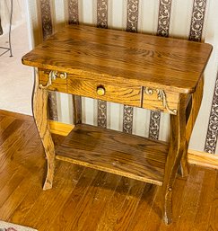 Heavy Solid Oak Side Table With Drawer