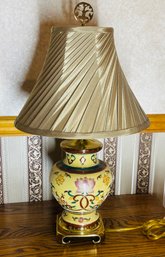 Oriental Ginger Jar Lamp Enameled Floral Print Bras With Shade