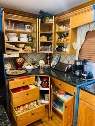 Huge Group Lot Contents & On Tope Of All Kitchen Cabinets Pictured Dishes Small Appliances Utensils Linens