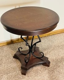 Round Wood With Iron Base Side Lamp Table