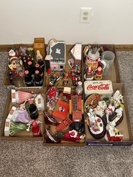 Group Lot Of Six Boxes Coca Cola Collectibles Figurines Glasses Bottles Mugs