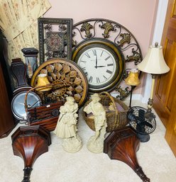 Large Lot Home Decor Wall Decorations Clocks Lamps Fan Shelves Misc