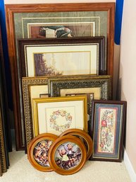 Group Lot Of Ten Pieces Framed Art Work Pictures Hummel Plates Decor