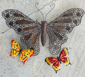 Group Lot Three Indoor Outdoor Garden Metal Yard Art Fence Decor Butterflys