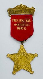 24th Annual Encampment Medal Badge Pin Delegate Parsons Kansas 1905 Soldier Reunion