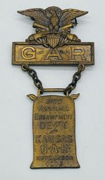 GAR Grand Army Of The Republic Hutchinson Kansas Representative Badge Ribbon Pin 34th Annual Encampment 1915