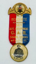 Colonel Wm. Phillips GAR Salina Kansas Representative Badge Ribbon Pin 36th Annual Encampment 1917