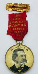 General John A. Logan GAR Wichita Kansas Representative Badge Ribbon Pin 16th Annual Encampment 1897