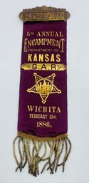 GAR Grand Army Of The Republic 5th Annual Encampment Ribbon Badge Wichita Kansas 1886