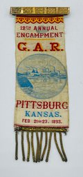 GAR Grand Army Of The Republic 12th Annual Encampment Delegate Ribbon Badge Pittsburg Kansas 1893