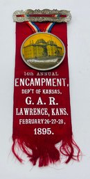 GAR Grand Army Of The Republic 14th Annual Encampment Delegate Ribbon Badge Lawrence Kansas 1895