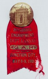 GAR Grand Army Of The Republic 20th Annual Encampment Delegate Ribbon Badge Junction City Kansas 1901