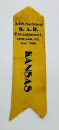 GAR Grand Army Of The Republic 34th Annual Encampment Delegate Ribbon Badge Kansas Chicago Illinois 1900