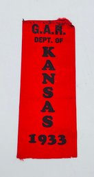 GAR Grand Army Of The Republic Annual Encampment Delegate Ribbon Badge Kansas 1933