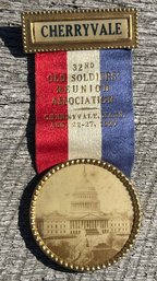 Original Cherryvale Kansas Old Soldiers Reunion Ribbon Pin Back Button 1927 State Capital