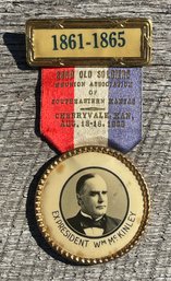 Original Cherryvale Kansas Old Soldiers Reunion Ribbon Pin Back Button 1928 President Wm McKinley