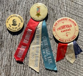 Original Cherryvale Kansas Old Soldiers Reunion Annual Ribbon Pin Back Button Group Lot 1916 1920 1923