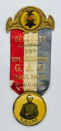 GAR Grand Army Of The Republic Delegate Ribbon 36th Annual Encampment 1917 Colonel Wm Phillips Salina Kansas