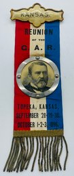 GAR Grand Army Of The Republic Reunion Ribbon Badge Encampment 1896 Colonel Ulysses S Grant Topeka Kansas