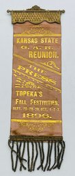 Kansas GAR Grand Army Of The Republic Topeka 1896 Fall Festivities Press Ribbon Badge