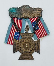 Spanish American War Medal Badge Ribbon GAR Albert Frick Company D Department Of Kansas 1900 Soldier