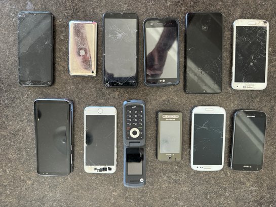 Collection Of Vintage Phones And An IPod.