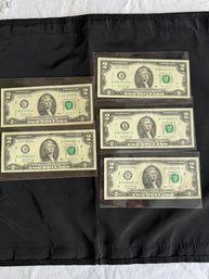 (5) $2 Dollar Bills 2017