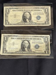 Vintage Blue Seal $1 Dollar Bills (2)